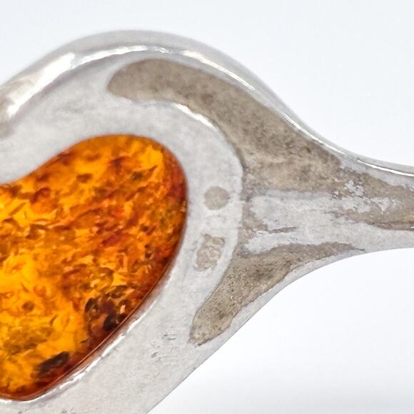 Vintage Sterling Silver 925 Amber Heart Bangle Bracelet 6.5” - Picture 7 of 10